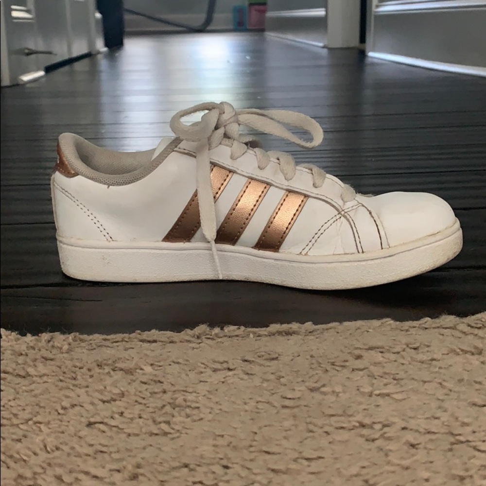 Girls White and rose gold Adidas shoes